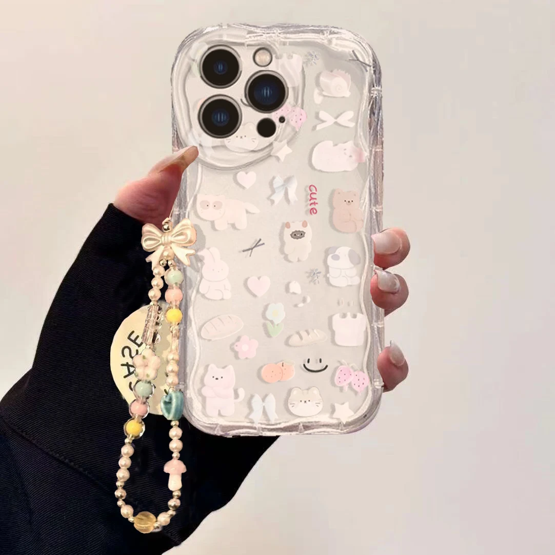 Cute Cat Bow Wrist Chain Case  - Cute Cartoon Wrist Strap Silicone Case recension och pris