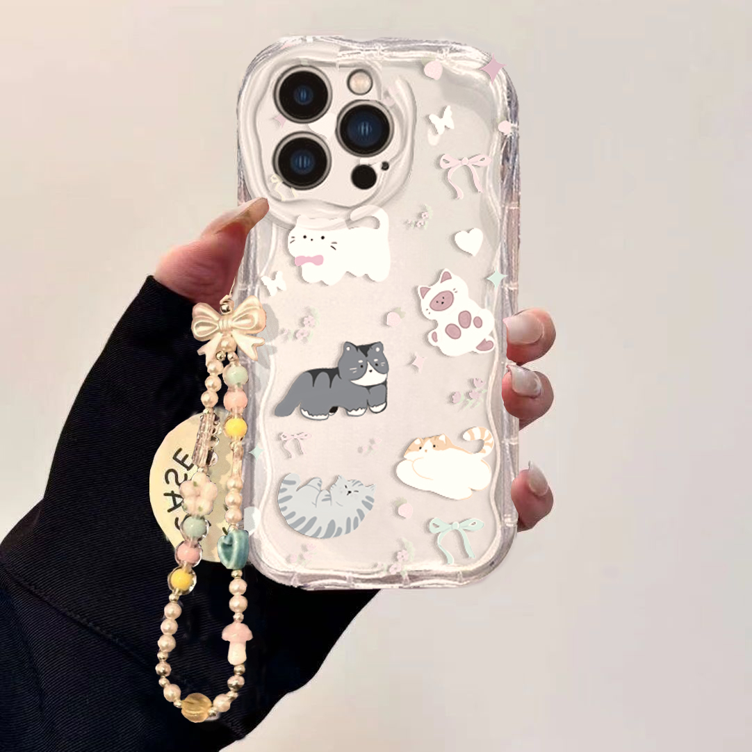 Cute Cat Bow Wrist Chain Case  - Cute Cartoon Wrist Strap Silicone Case recension och pris