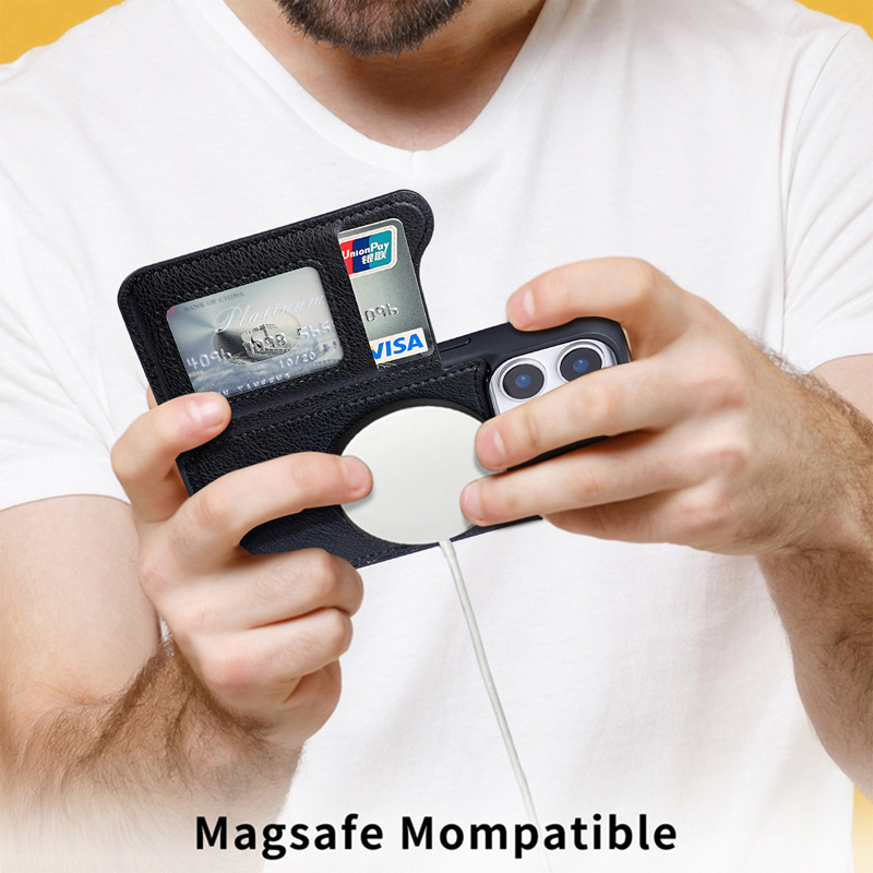For Magsafe Magnetic Flip Leat - Leather Wallet Card Holder Phone Cover recension och pris