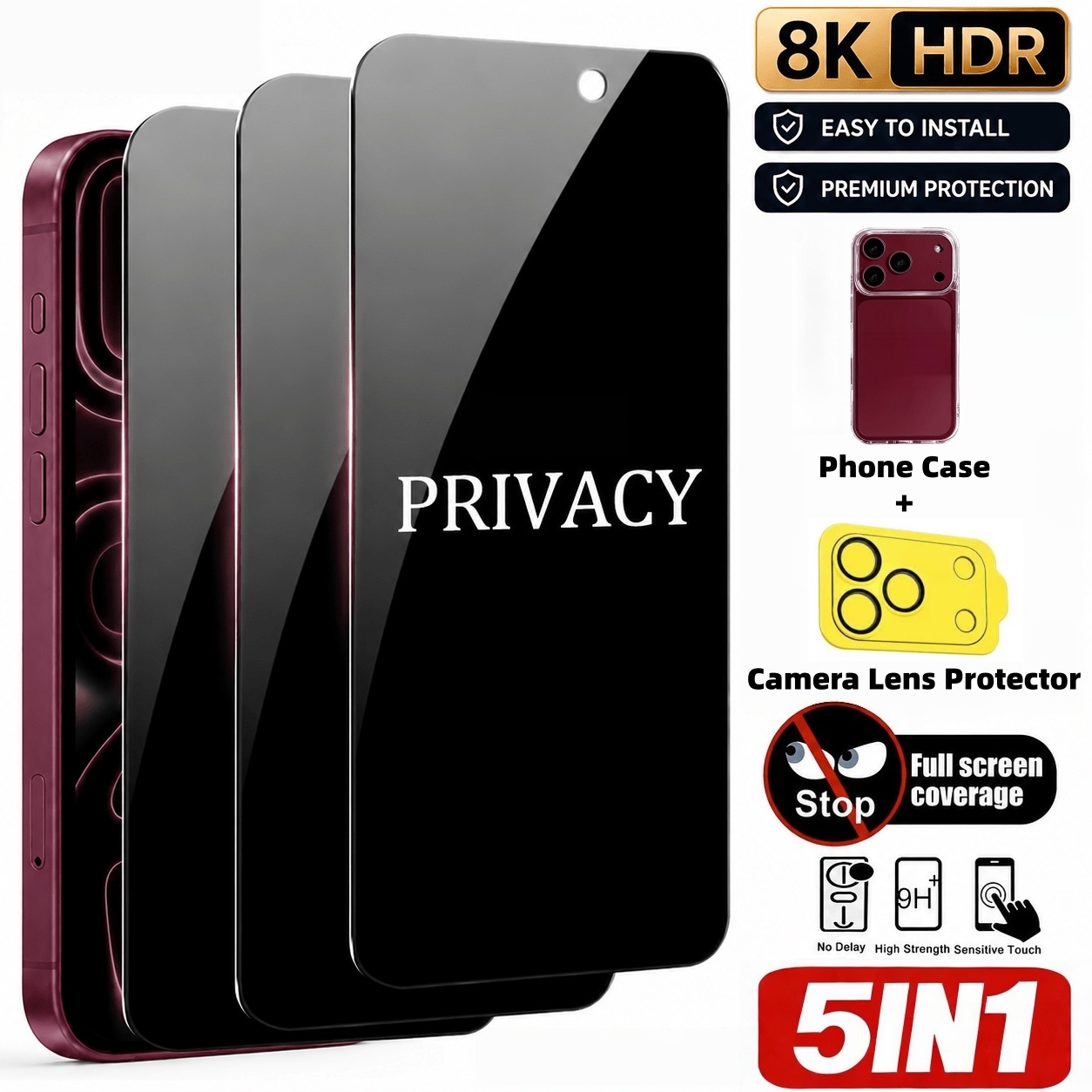 [5 Pcs Set] 3 Pcs Privacy Temp - Anti Spy Privacy Glass Case recension och pris