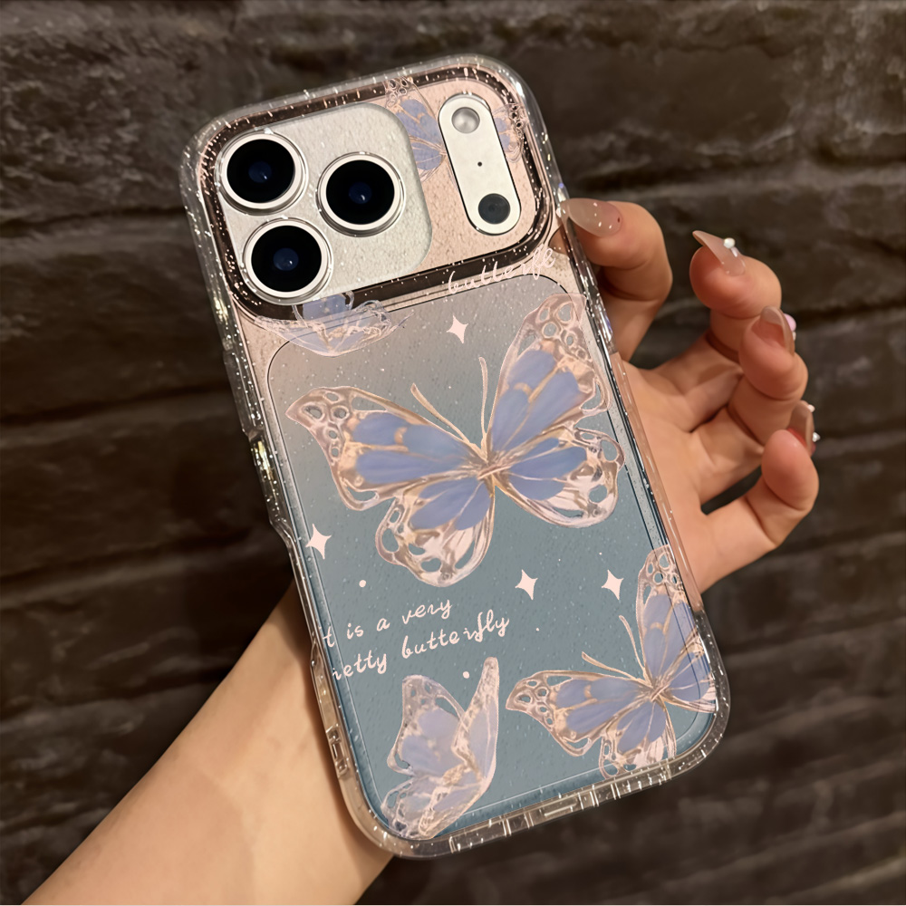 Luxury Blue Butterfly Clear Gl - Clear Shockproof Bumper Case recension och pris